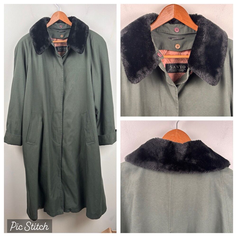 Sanyo Carol Cohen Vintage Women Coat P-12 Trench Fur Collar Removable Lining